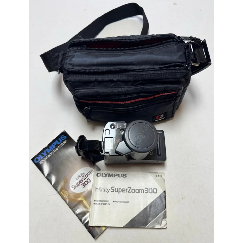 Olympus Infinity SuperZoom 300 35 mm Film Camera Black with Coast Camera Case